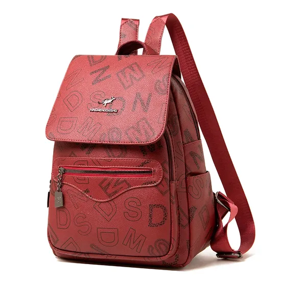 Fashion Printed PU Backpack Mommy Travel Bags Women′s Small Brand Designer School Bags Large Capacity Multi Pocket Backpacks